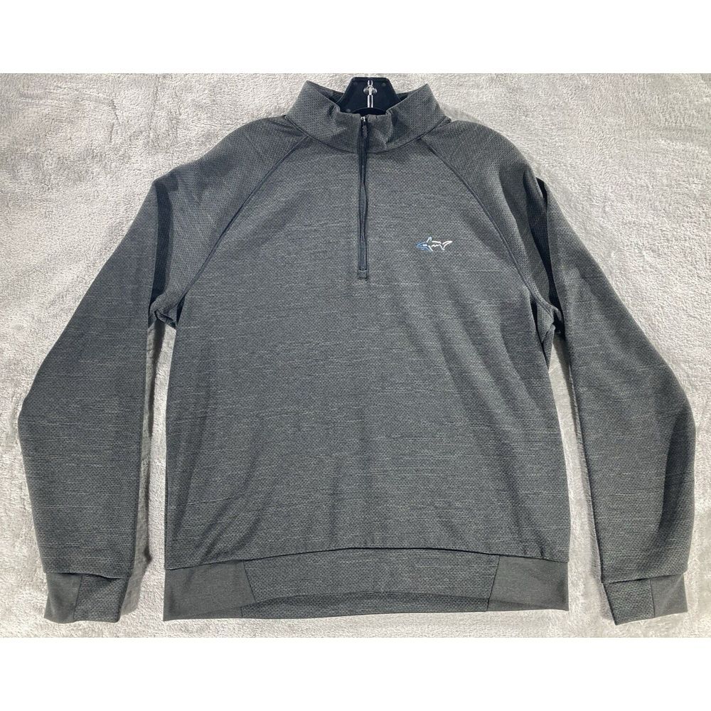 Greg Norman 1/4 Zip Pullover Men's Size Medium Black Shark Logo 100% Polyester‎